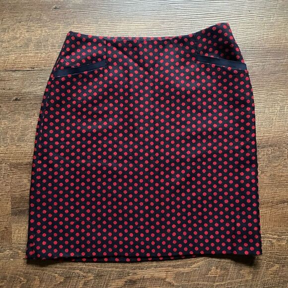 TALBOTS polka dot Pencil Skirt Red navy blue wool blend preppy cute sz  8 EUC - Picture 4 of 14